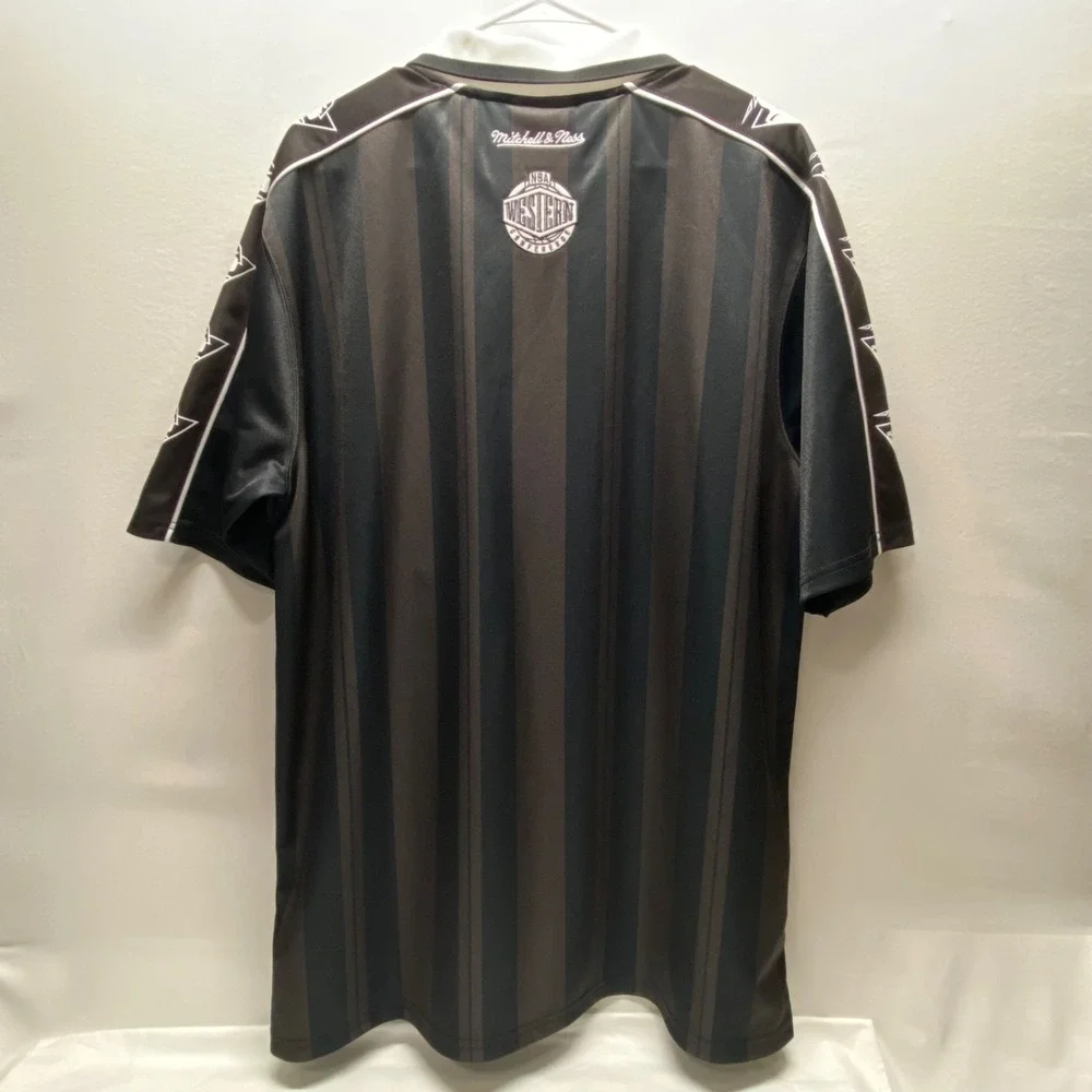 Golden State Warriors NBA Striker Polo Shirt L Black Brown Stripe HWC M & N NWOT